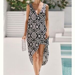 ANTHROPOLOGIE NWT! V-NECK PRINTED COVER UP BLACK/WHITE DRESS SIZE S SOLD OUT